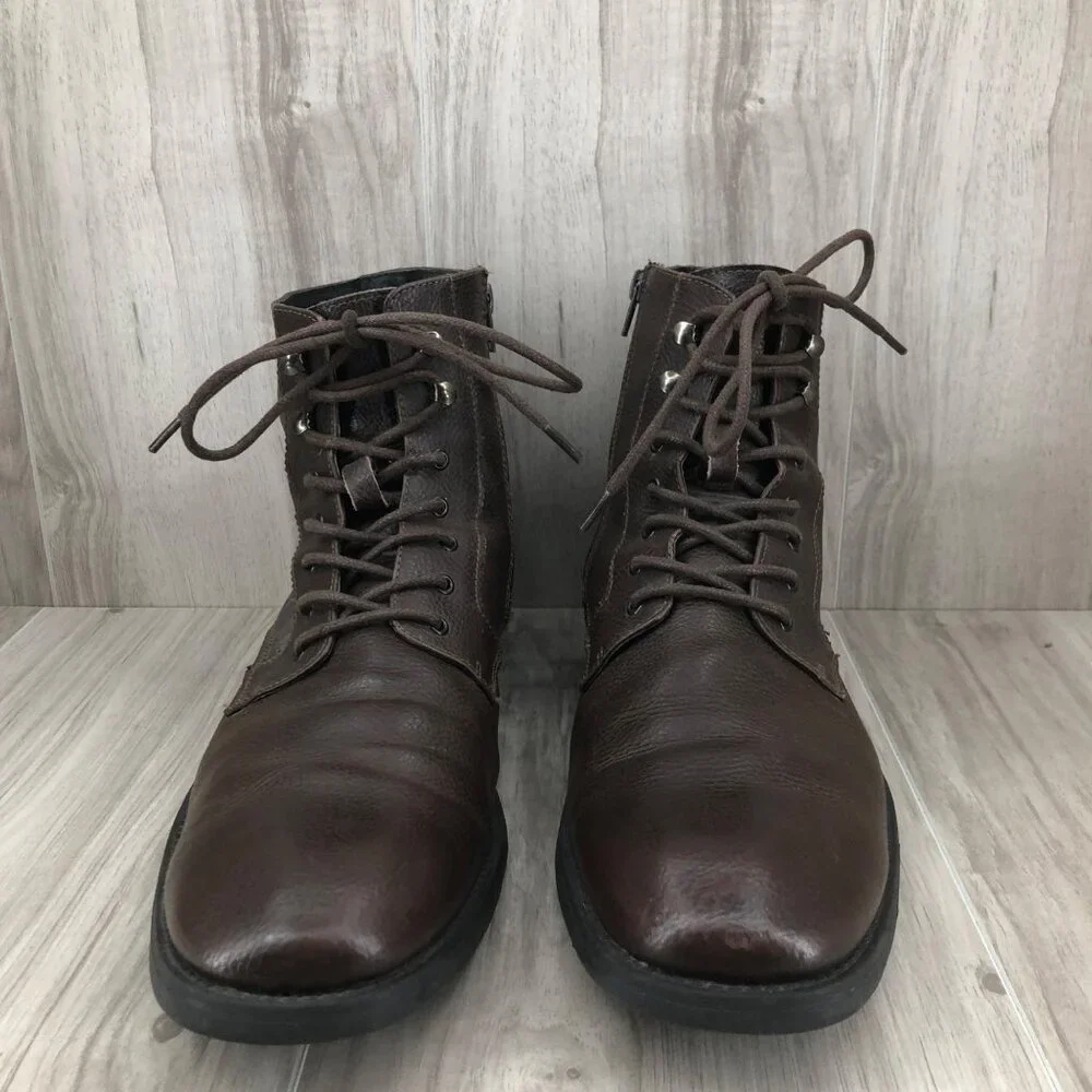 Robert Wayne Ankle Boots Mens 12D Brown Leather Zip Lace Up Boots
